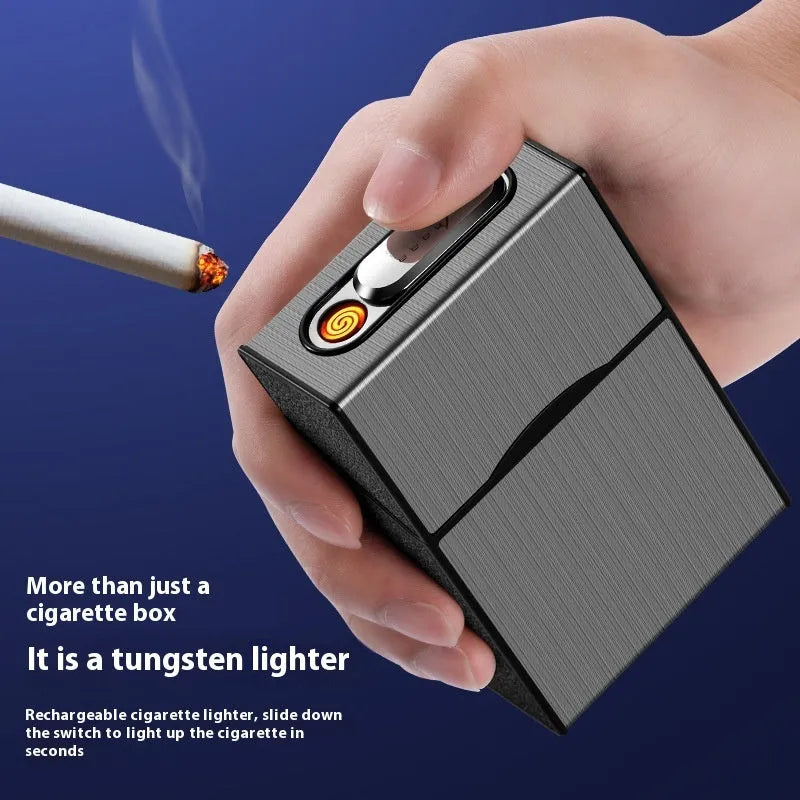 Simple Home USB charging windproof metal cigarette case lighter in gold brushed finish