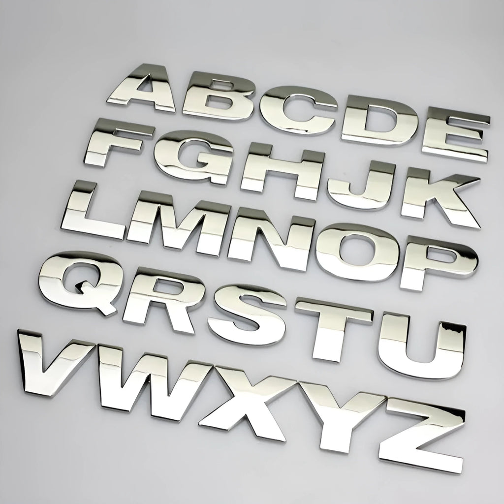3D metal car bumper sticker letter in zinc alloy construction, approximately 2.5cm tall