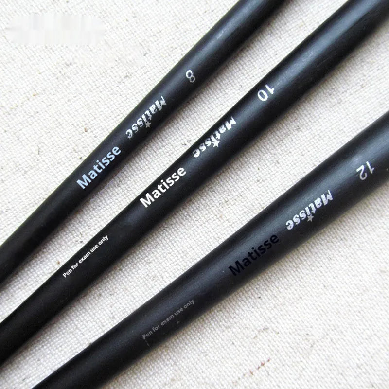 Mattis fan-shaped painting brush set, six black brushes with wild boar mane bristles and birch handles