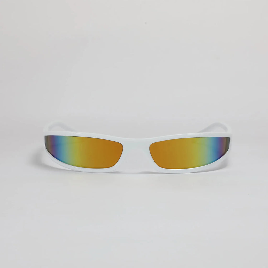 Future style narrow frame sunglasses with unisex design showing four colour variations