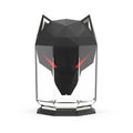 War Wolf black and white ultrasonic desktop humidifier with colourful LED lights on, showing mist outlet.