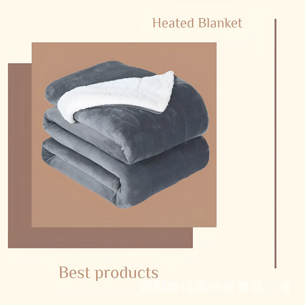 USB electric heating blanket in grey, brown or white colours showing flannel fabric texture