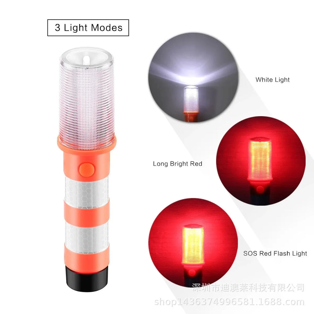 Two magnetic base emergency LED flares 17.5cm with suction magnet and plastic suitcase