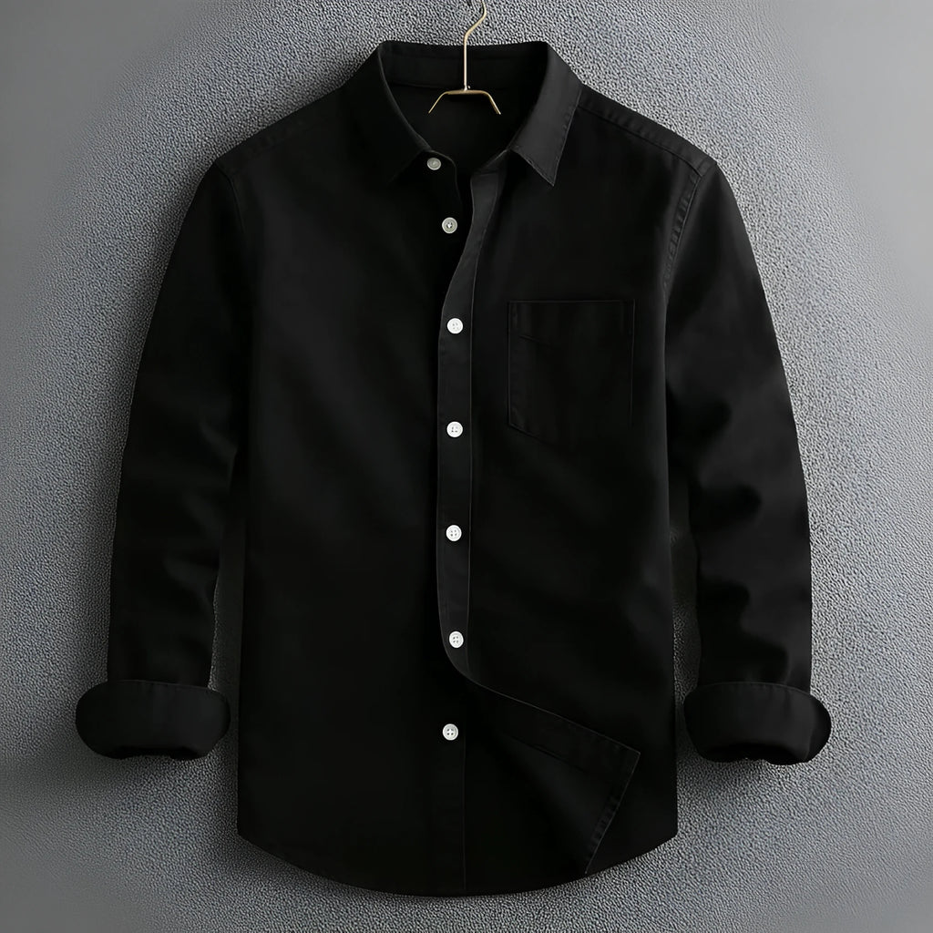 Men's business shirt in solid blue, loose fit cardigan style, size S to 4XL, 40 thread count