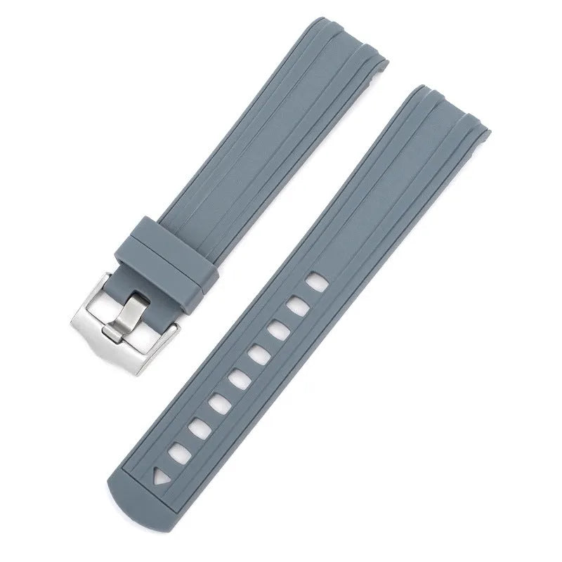 20mm wide watch strap in multiple colours featuring a silver-toned buckle.