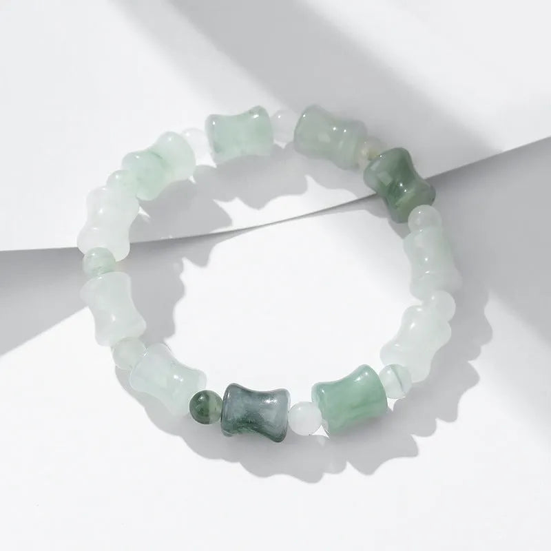 Natural chalcedony and coconut shell beaded bracelet with safety lock clasp on elastic string