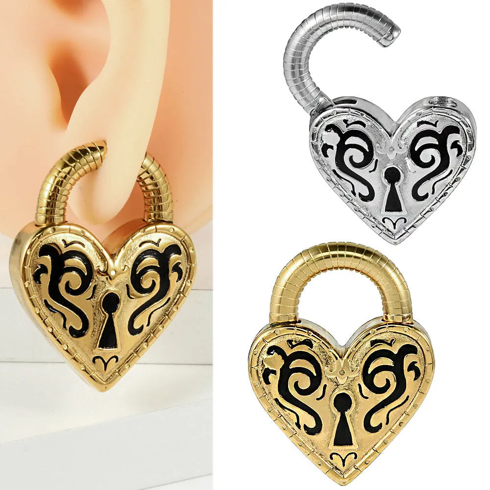 Heart-shaped stainless steel earrings with gold or steel colour electroplated finish