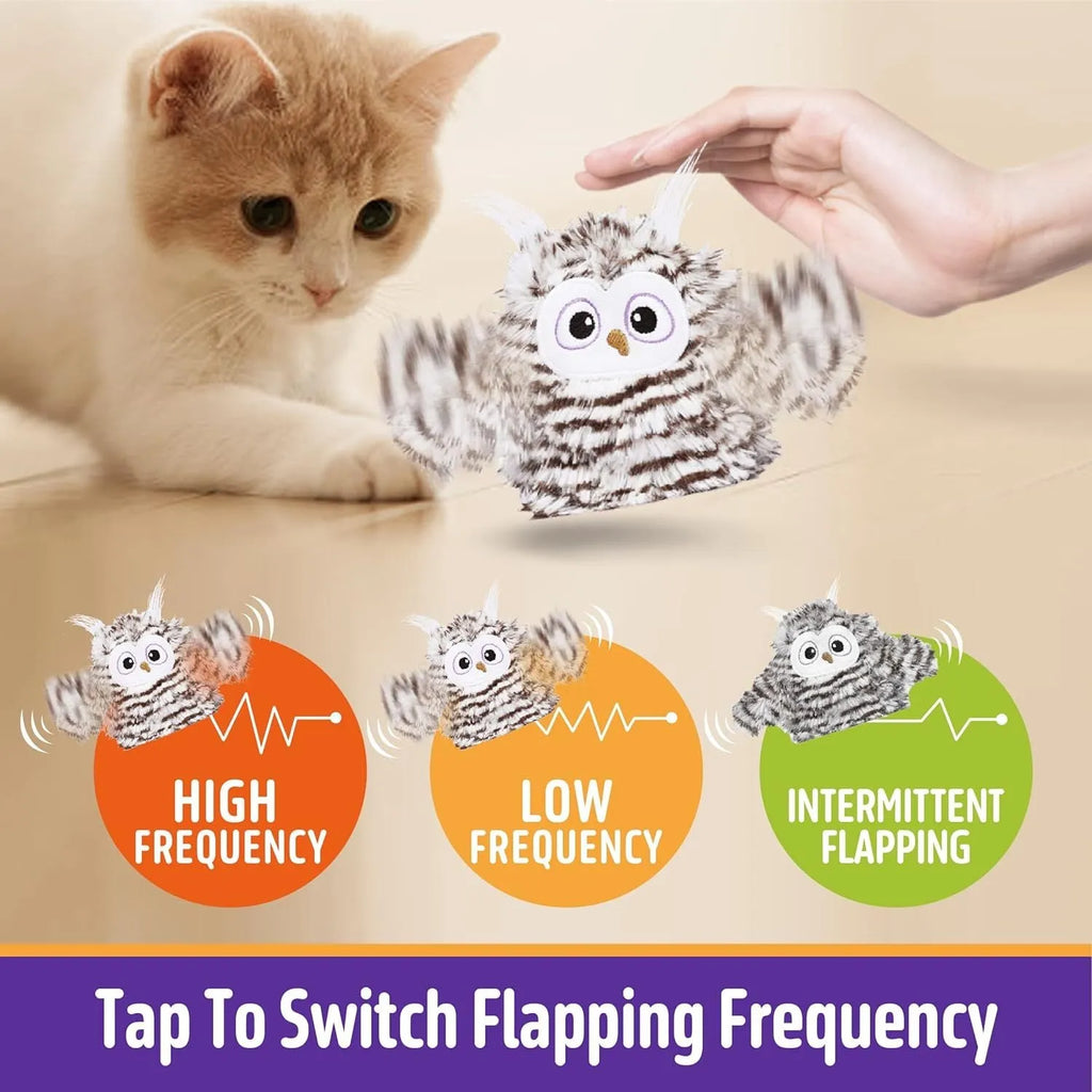 Gray automatic owl cat toy with beating wings on USB charger