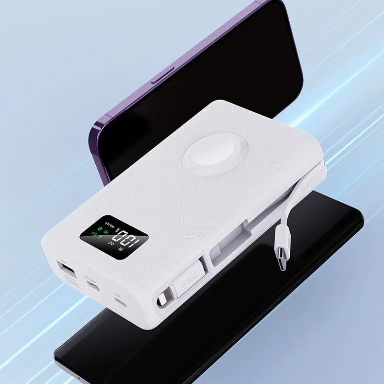 20000mAh wireless charging power bank with display screen and multiple USB ports
