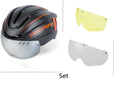 Mountain bike helmet L 57-62cm integral moulding EPS PC with USB rechargeable LED taillight and magnetic glasses lens