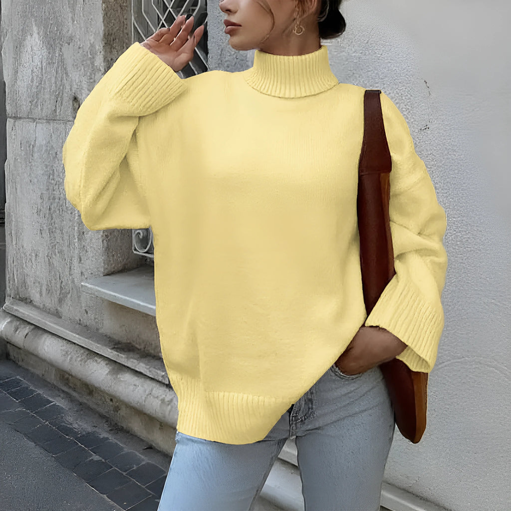 Casual polyester long-sleeved solid colour pullover sweater for women, available in multiple colours and sizes S to XL