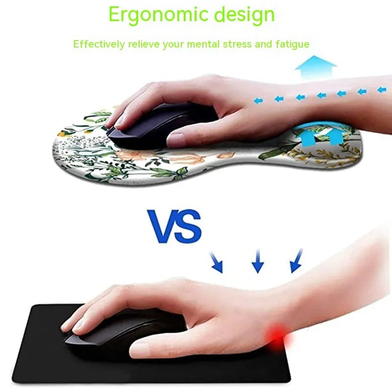 Black silicone keyboard pad with floral pattern and integrated wrist strap for wrist support