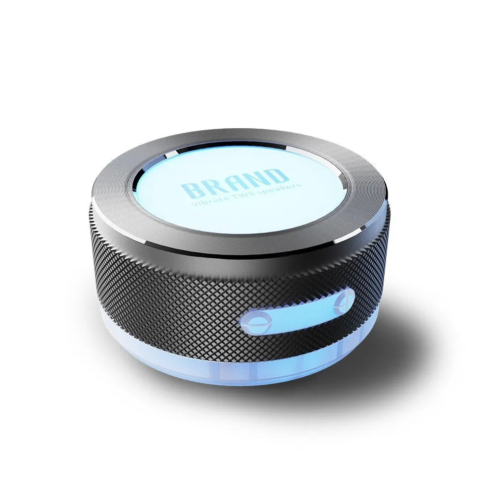 Silver bone conduction TWS Bluetooth speaker with RGB lighting and waterproof design