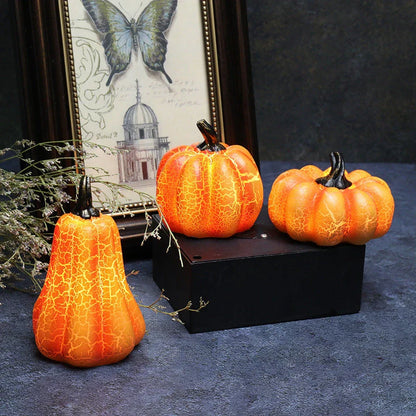 Enchanting resin pumpkin lanterns with realistic textures and LED candle illumination for Halloween decor and celebrations