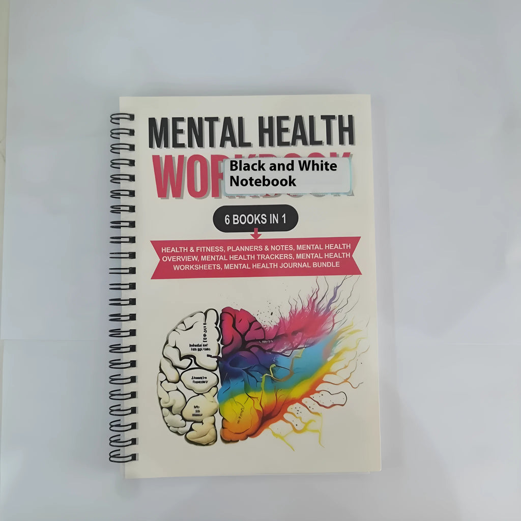 Pink paper cover coil-bound brain mental health notebook with 80g pages, open to blank pages