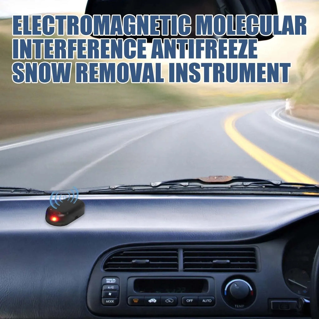 Black car de-icer tool for windscreen snow removal, showing compact 5cm length with special glass heating element.