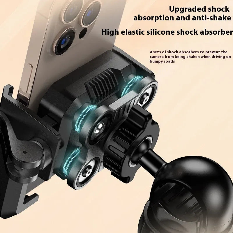 Black aluminum alloy motorcycle phone navigation bracket with shock absorber mount