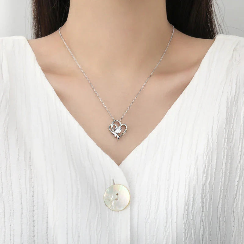 Personalized heart-shaped necklace with sparkling rhinestones, available in white gold or rose gold finishes