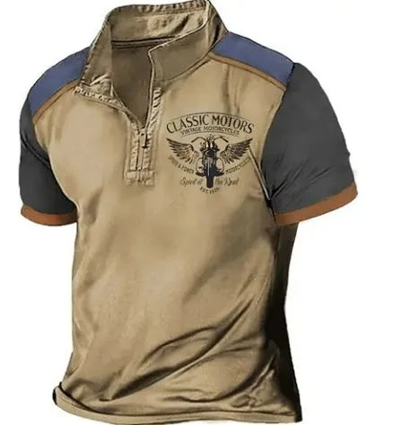 Men's solid colour golf polo shirt with 3D digital print and short sleeves.