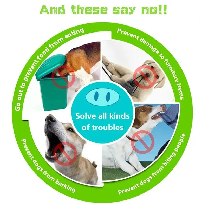 Blue silicone anti-bite mouth cover for dogs showing flexible construction and adjustable sizing