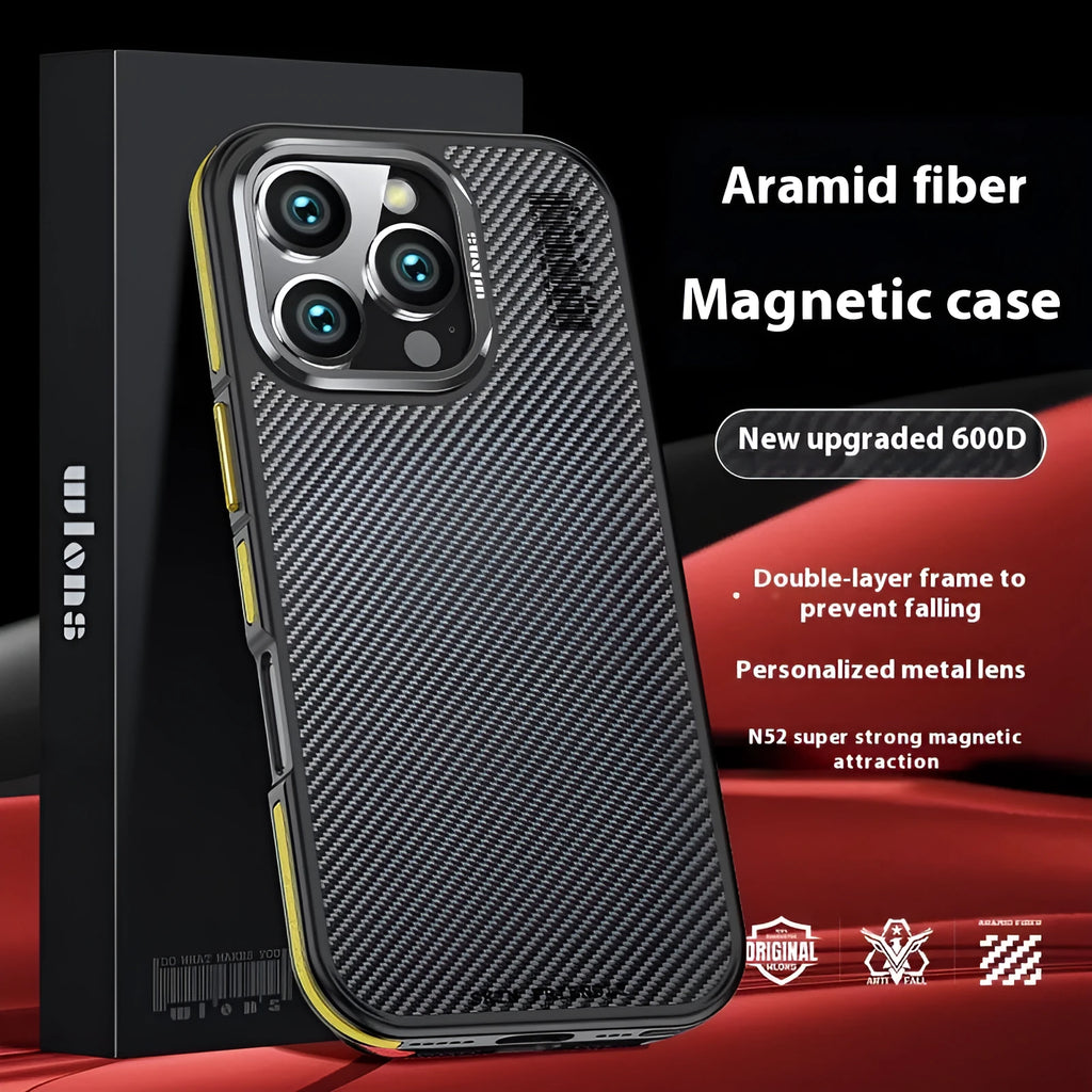 Aramid fibre and PC iPhone case in frosted finish with magnetic suction and shockproof design