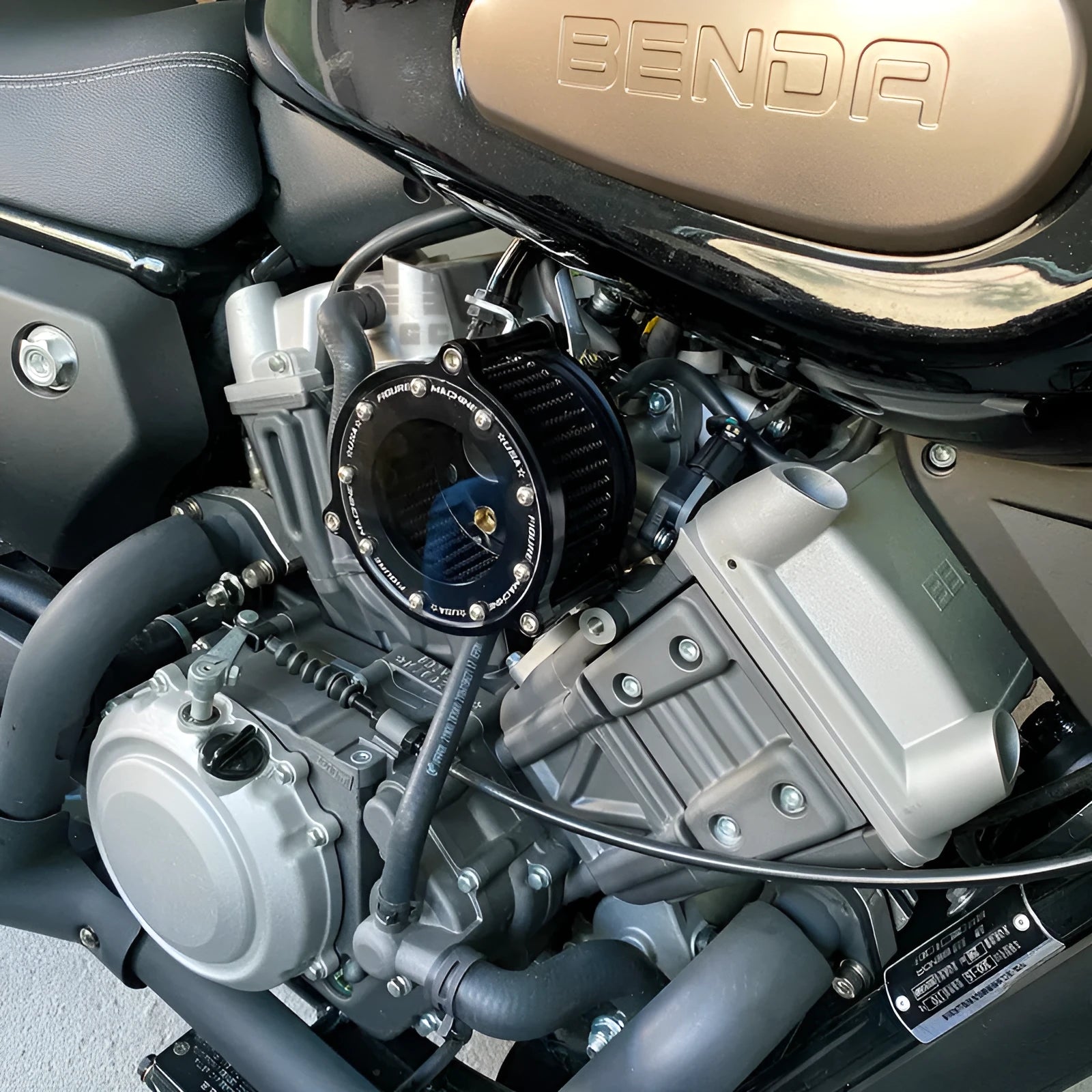 CNC aluminium motorcycle air filter with transparent glass housing for Harley Davidson models.
