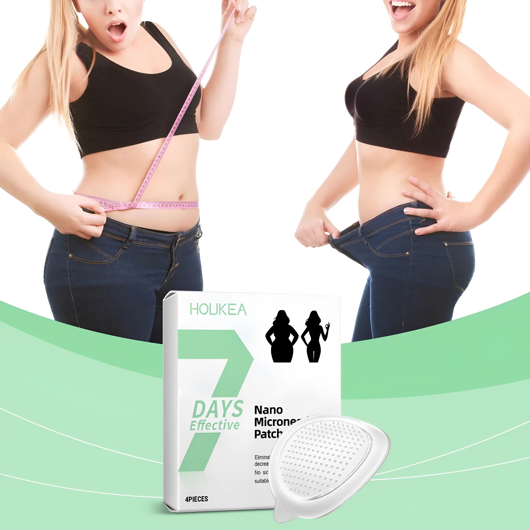 Four slimming nano microneedle sticker patches with ginger and mugwort root ingredients.