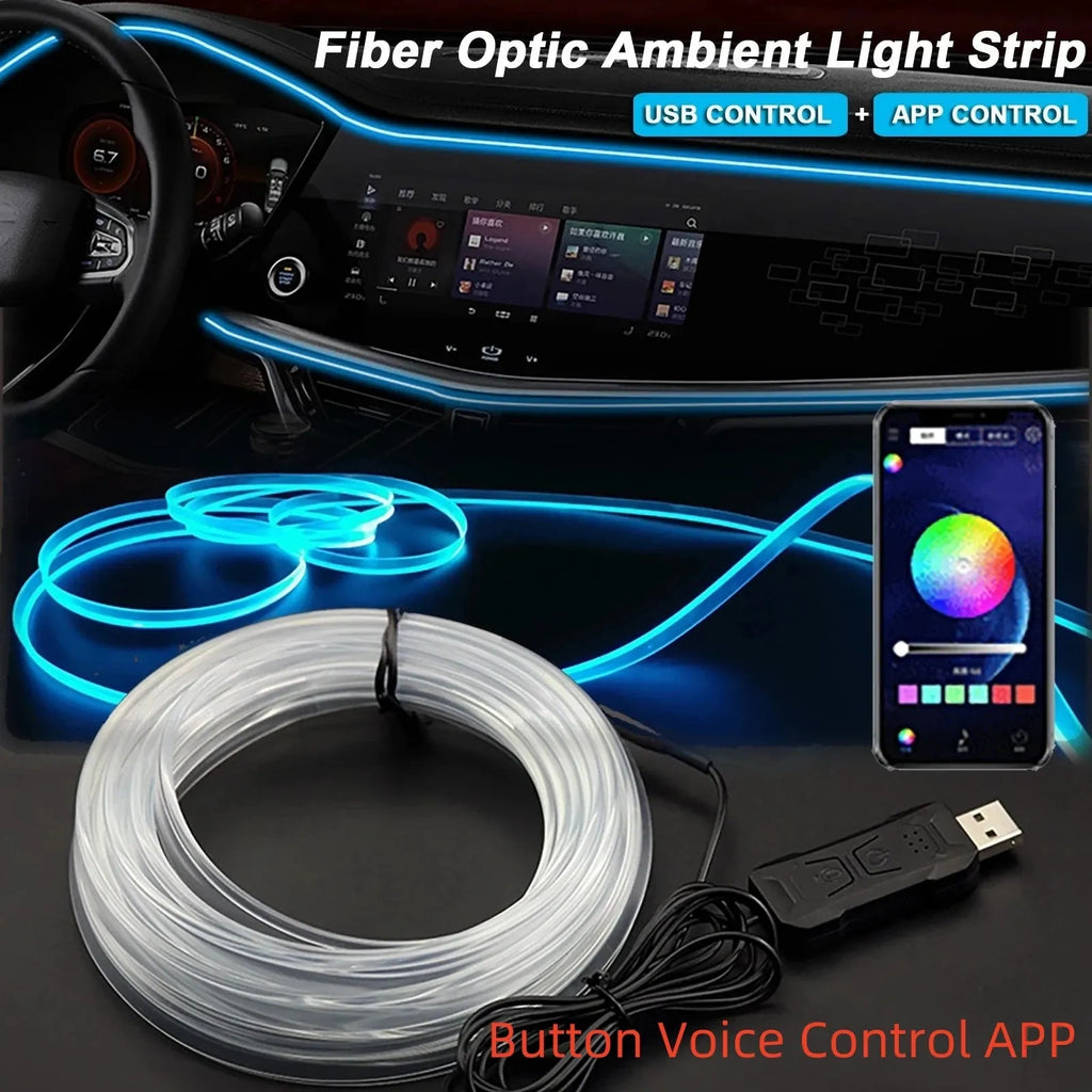 Car music ambience light 64 colour 2W 5V PVC strip for general vehicle interior with APP control