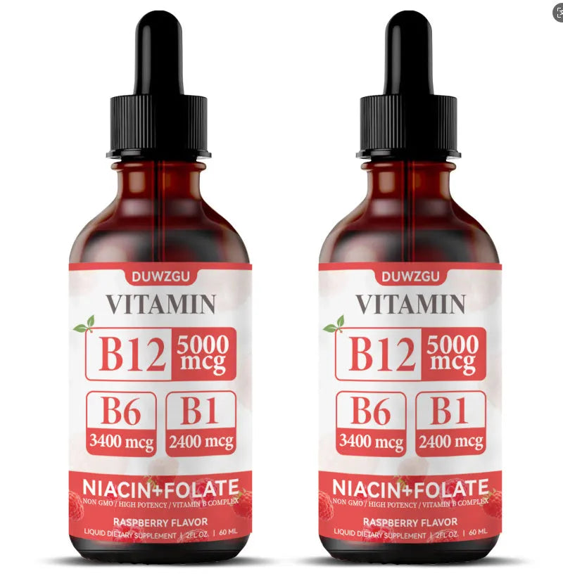 Bottle of liquid vitamin B12 drops with a dropper for supplementation.