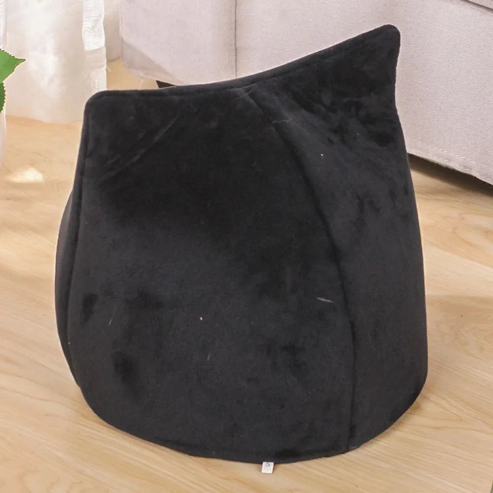 Soft plush covered cat-shaped pet bed with anti-slip bottom in multiple colour options