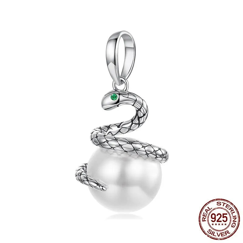 S925 silver snake running pendant charm, 2.4cm x 1.2cm, with 0.45cm aperture, retro style, colour SCC3096