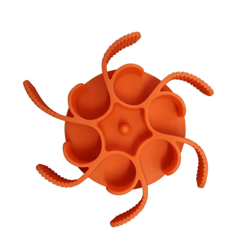 Red silicone dog slow feeder insert with spiral design and suction cup base