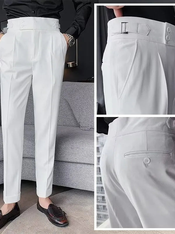 Autumn retro high waist straight-leg casual trousers in a cotton blend fabric shown in black.