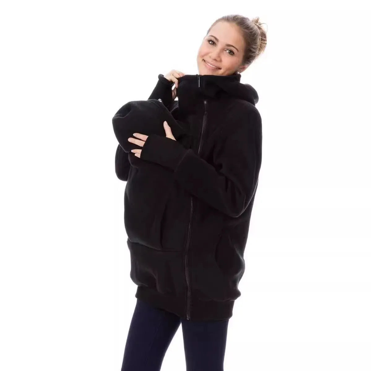 Red women's loose fit polar fleece sweater with long sleeves for autumn and winter.