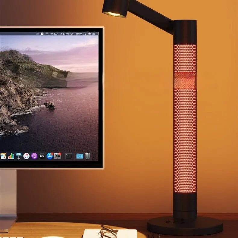 Black LED creative ambience reading night lamp with remote, on desk, dimensions 505x140x43mm