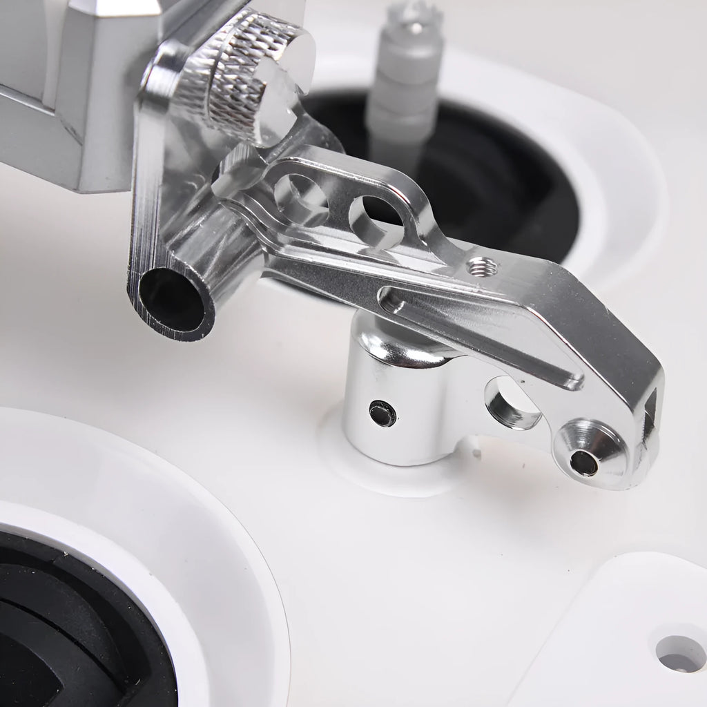 Silver metal universal phone holder with clip and lanyard for car model remote control accessories.