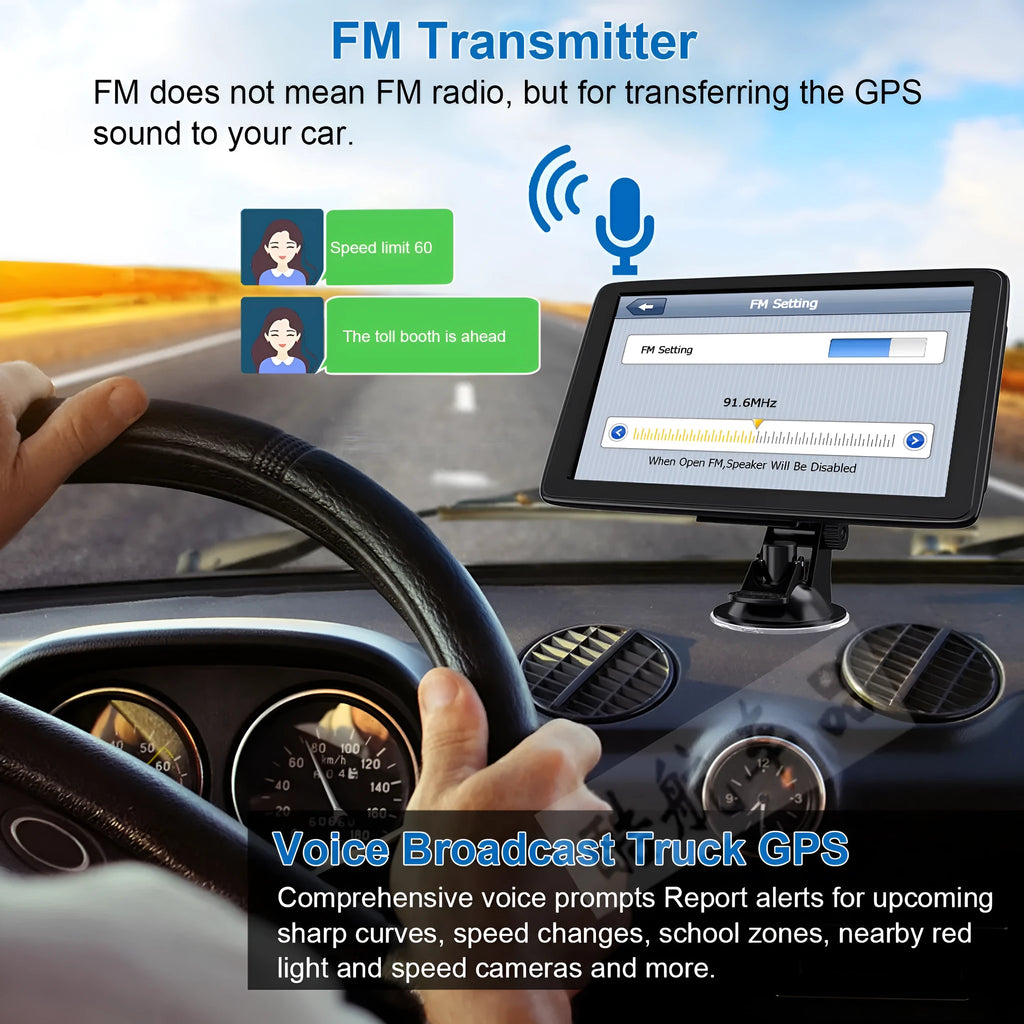 7 inch car GPS navigation device with HD touch screen displayed in vehicle mounting bracket
