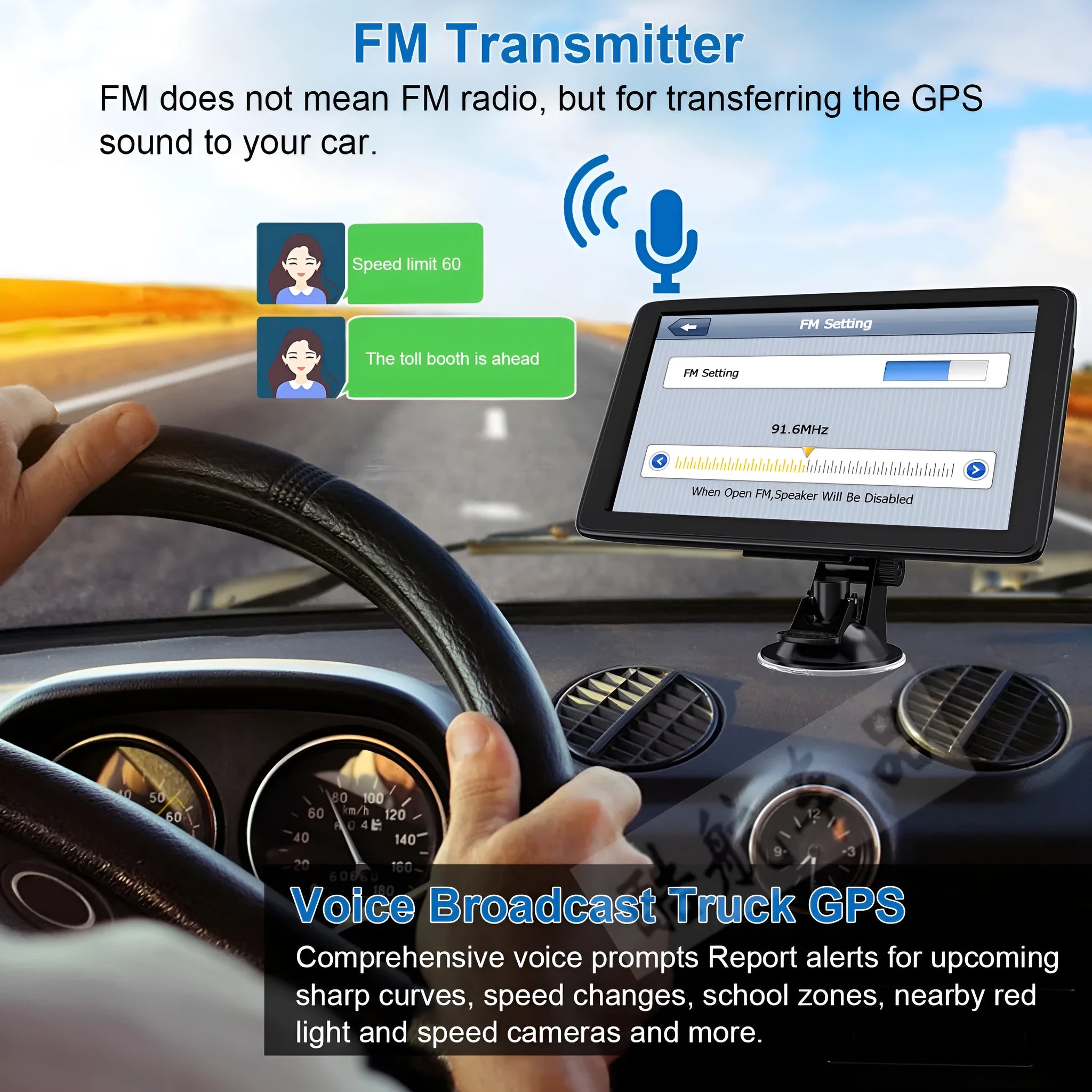 7 inch car GPS navigation device with HD touch screen displayed in vehicle mounting bracket