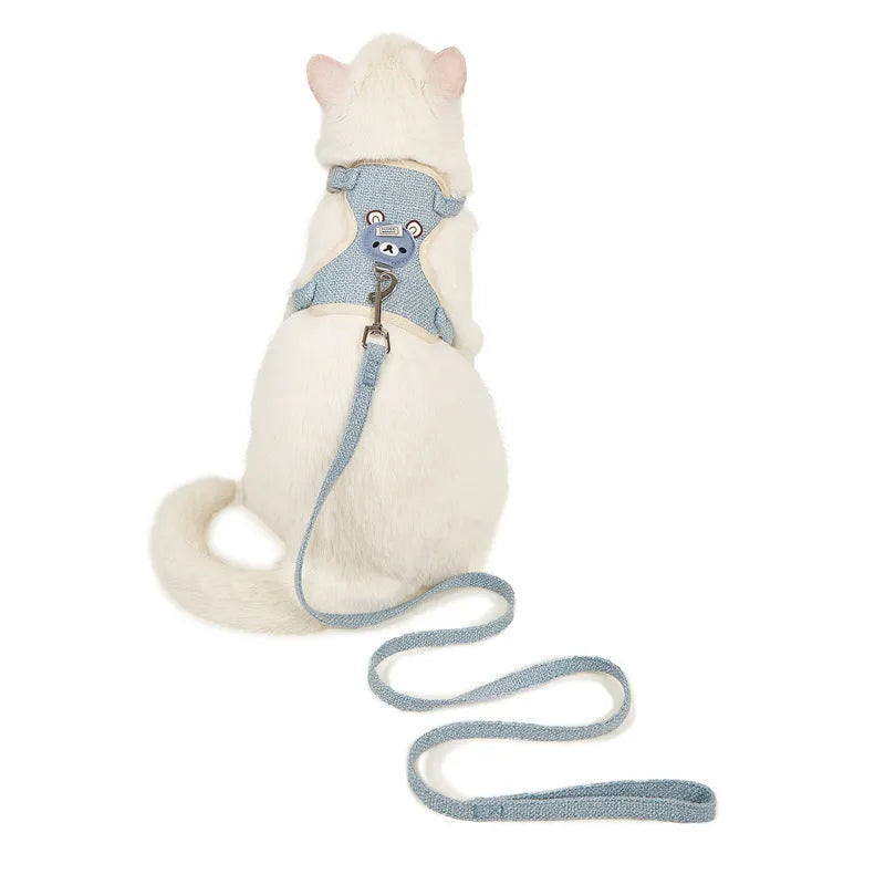 Adjustable cloth dog vest harness with rope lead in blue and pink for small and medium breeds