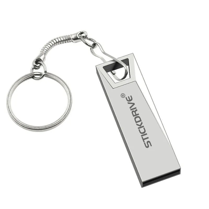 Metal USB flash drive on a necklace chain in black or silver finish.