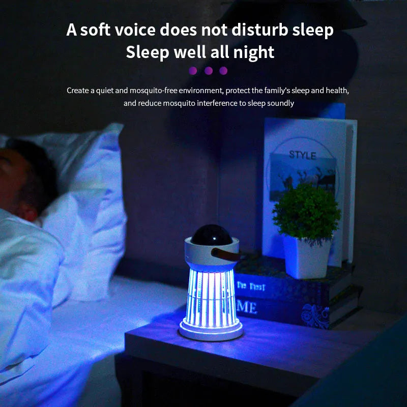 White electric mosquito killer lamp with star ceiling projection feature and folding hidden handle