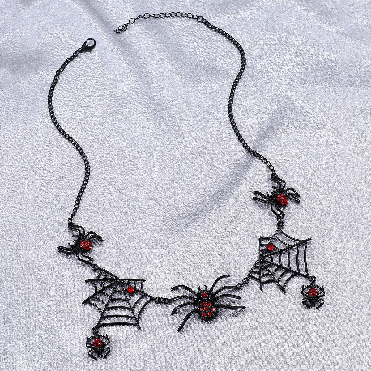 Spooky and stylish spider web necklace, a fashionable Halloween accessory with adjustable length