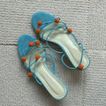 Cyan French leather women's high-heeled sandals with lace-up design and open toe