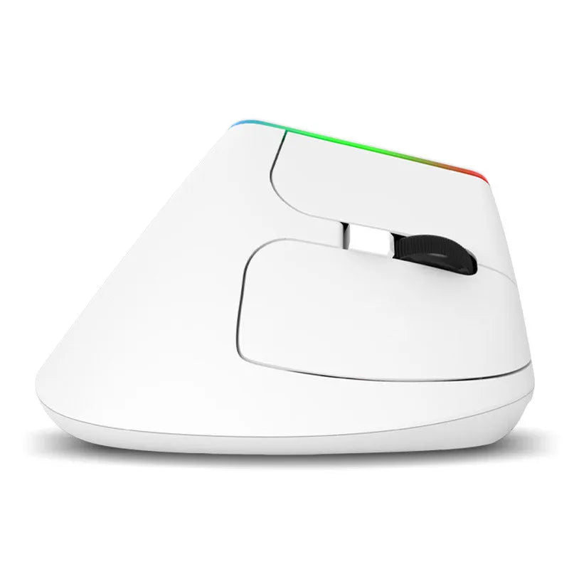 M618C vertical ergonomic wireless mouse in black or white with RGB lighting, shown from the side.