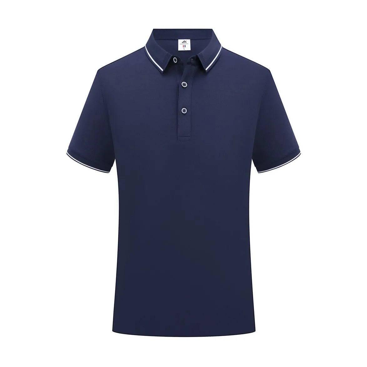 Short-sleeved asymmetric polo shirt for beauticians in pea green, shown on a hanger.