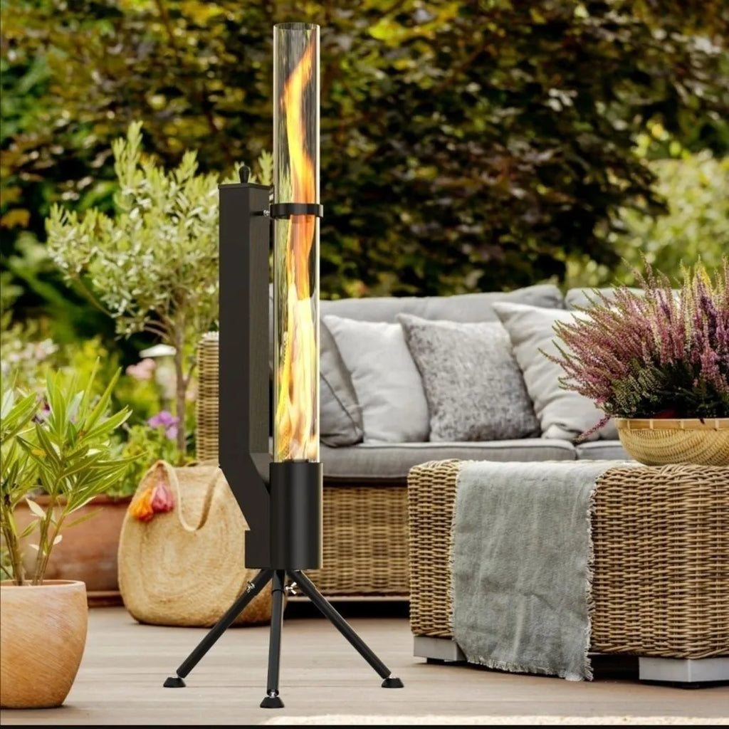 Vertical iron wood burning rocket furnace heating stove with decorative design