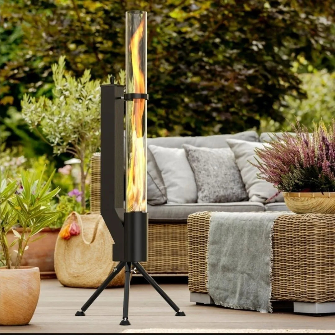 Vertical iron wood burning rocket furnace heating stove with decorative design