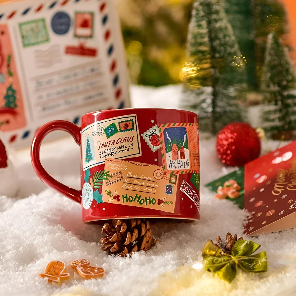 Ceramic winter gift mug with 400ml capacity, cylindrical shape, 9x10cm