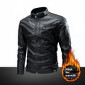 Men's PU leather motorcycle jacket with retro stitching, straight hem, available in black brown khaki and bright yellow