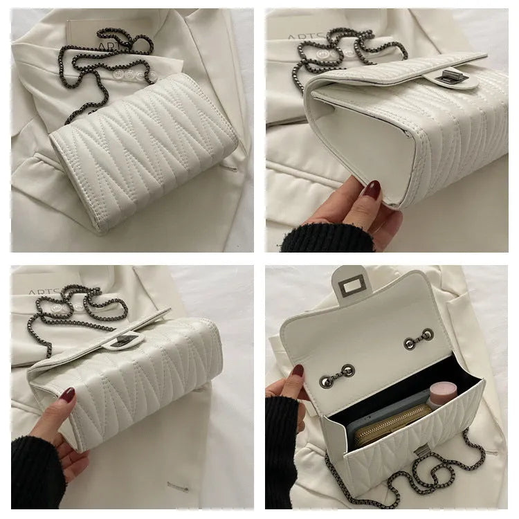 Women's retro textured diamond pattern small shoulder bag in PU leather, shown in a horizontal square shape.